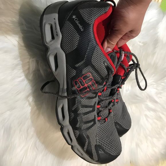 Columbia MEN'S Gray & Red Ventrailia Outdry Hiking Trail Sneakers Size 10.5 US - Picture 2 of 6